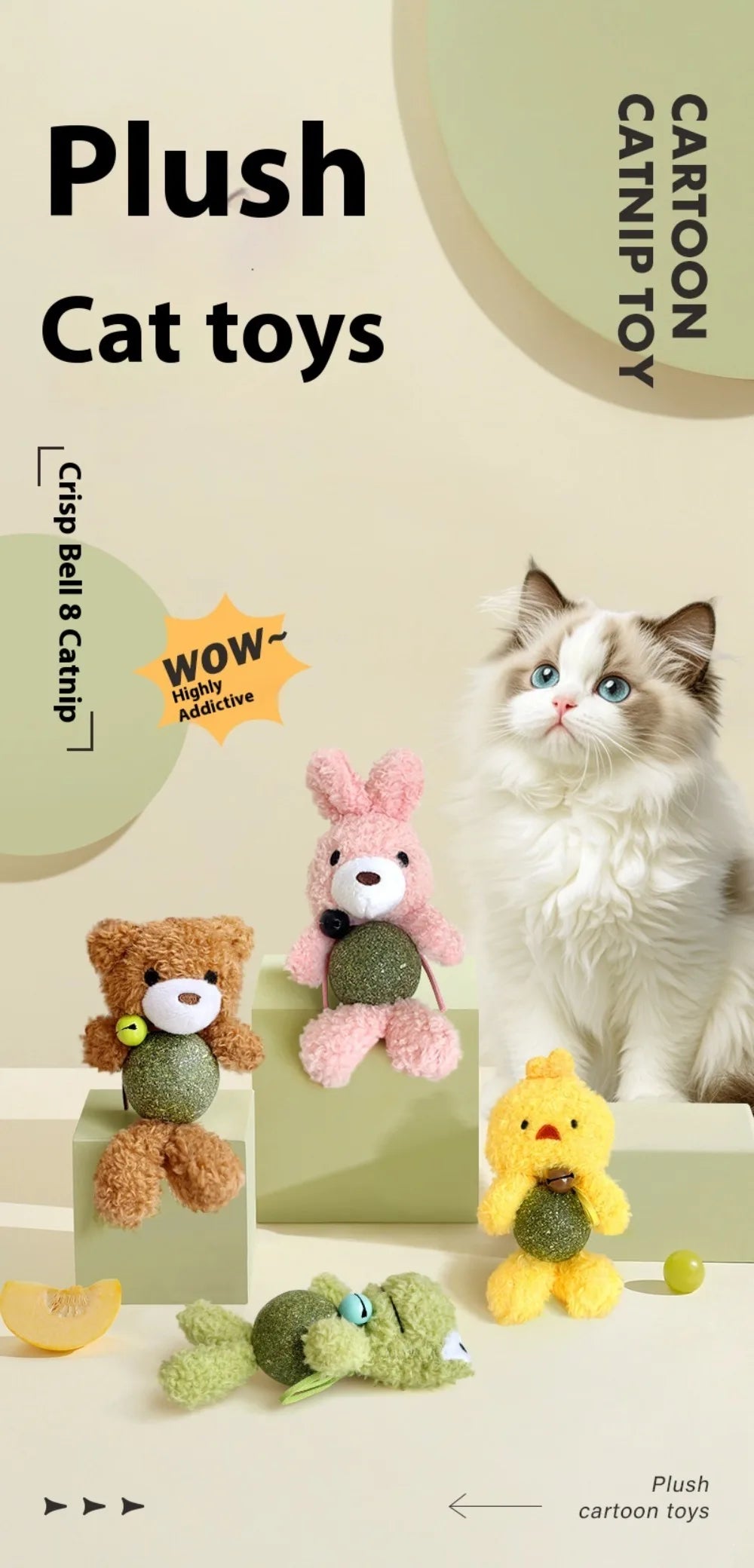 Interactive Catnip Plush Character Toy | Self-Entertainment Dental Chew with Built-In Bell