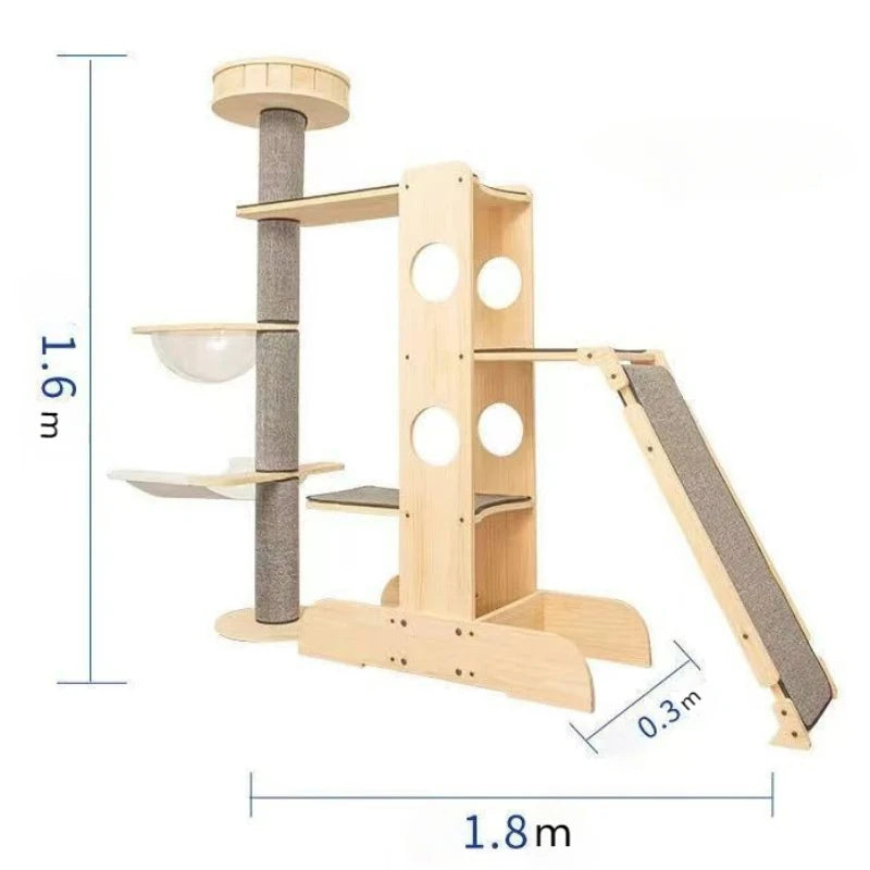 Deluxe 4-Tier Solid Wood Cat Castle Tower & Multifunctional Hammock Sanctuary