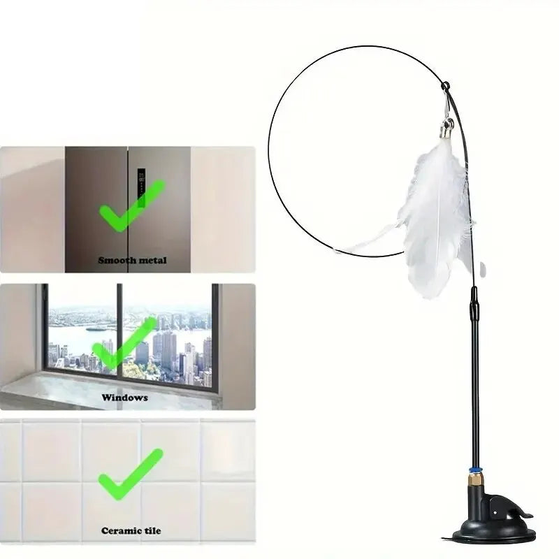 Hands-Free Suction Cup Cat Feather Wand – The Ultimate Boredom Buster!