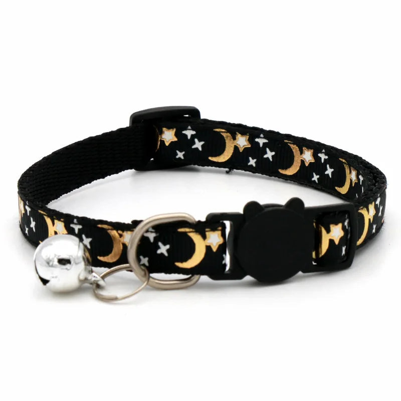 Stars & Moon Reflective Cat Collar | Breakaway Safety Necklace with Cute Bell