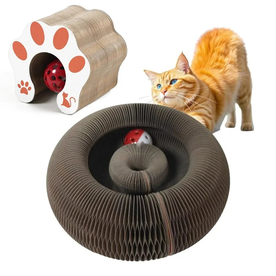 Magic Folding Cat Scratching Board | Interactive Accordion Toy with Rolling Bell