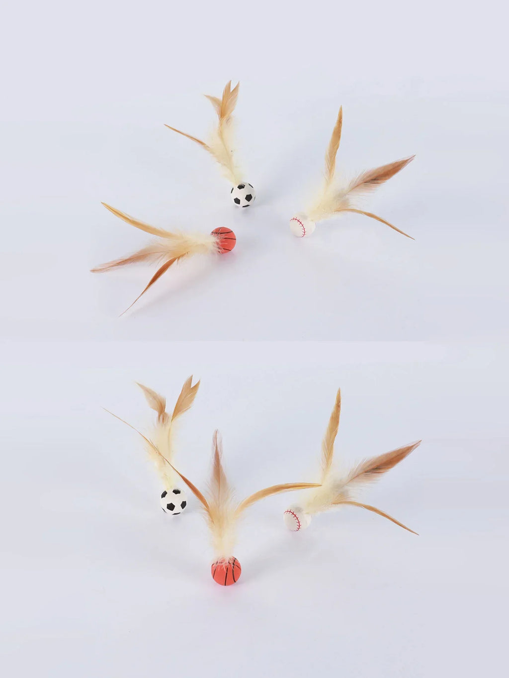 Elastic Silicone Bouncy Ball with Feathers Cat Toy