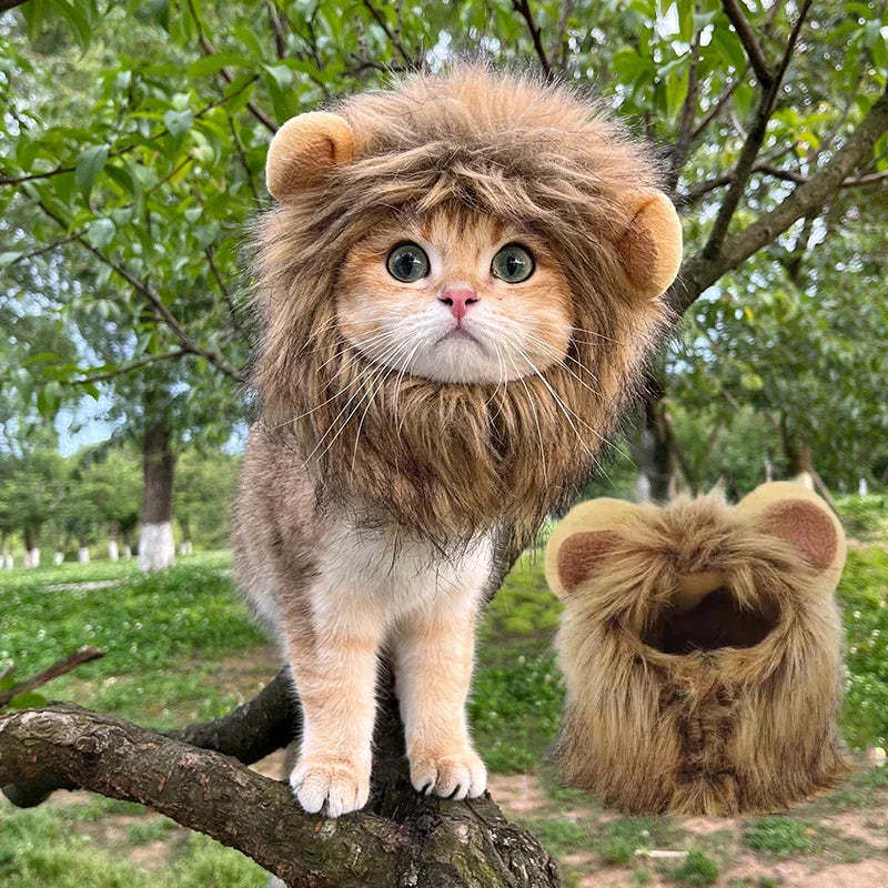 Majestic Lion Mane Cat Wig Hat - Adorable Pet Cosplay Costume with Ears