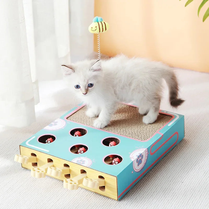 Interactive 3-in-1 Whack-A-Mole Cat Enrichment Toy & Scratching Pad