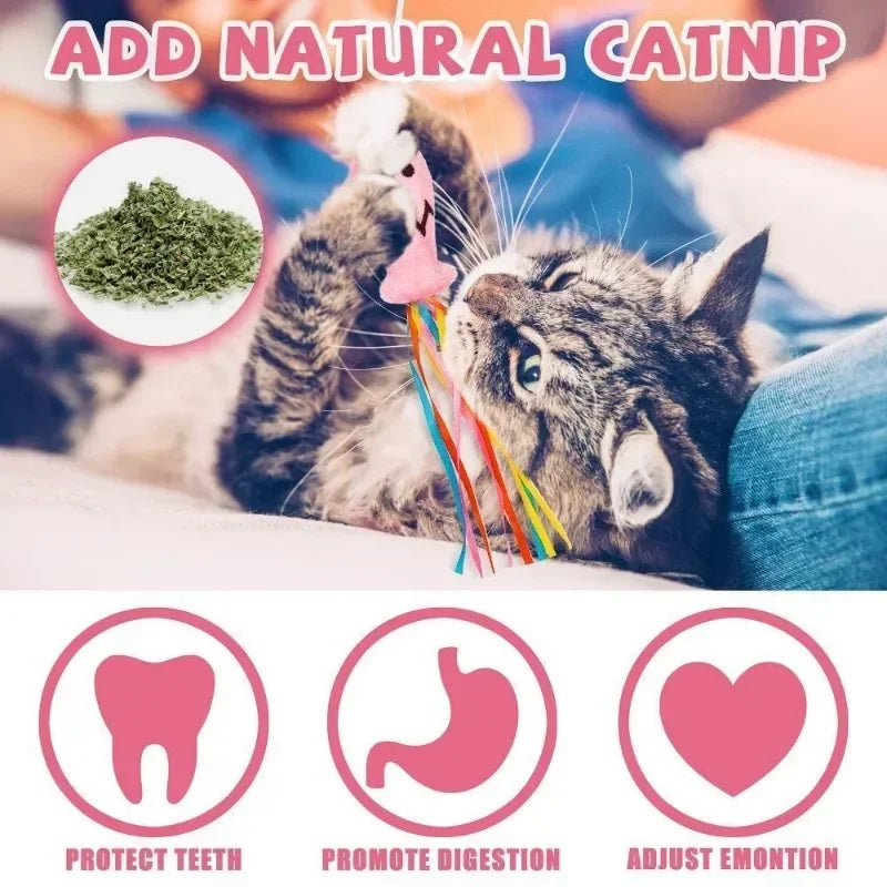 Natural Wooden 3-in-1 Cat Teaser Wand with Organic Catnip & Sensory Ribbons
