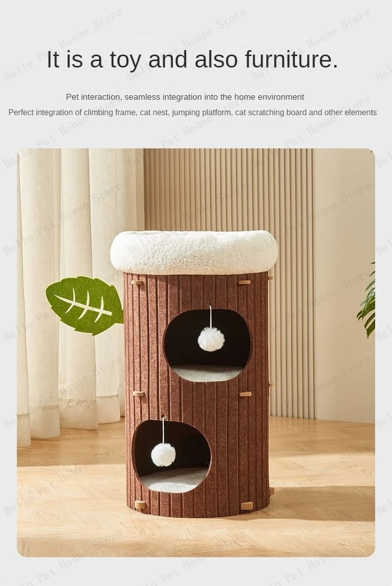 Minimalist Multi-Layer Felt Tree Stump Cat House & Scratching Lounge