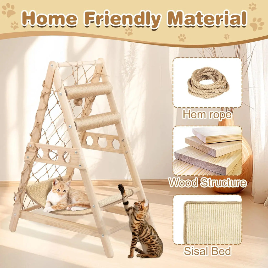 Solid Wood Kitten Play-Corner & Hammock