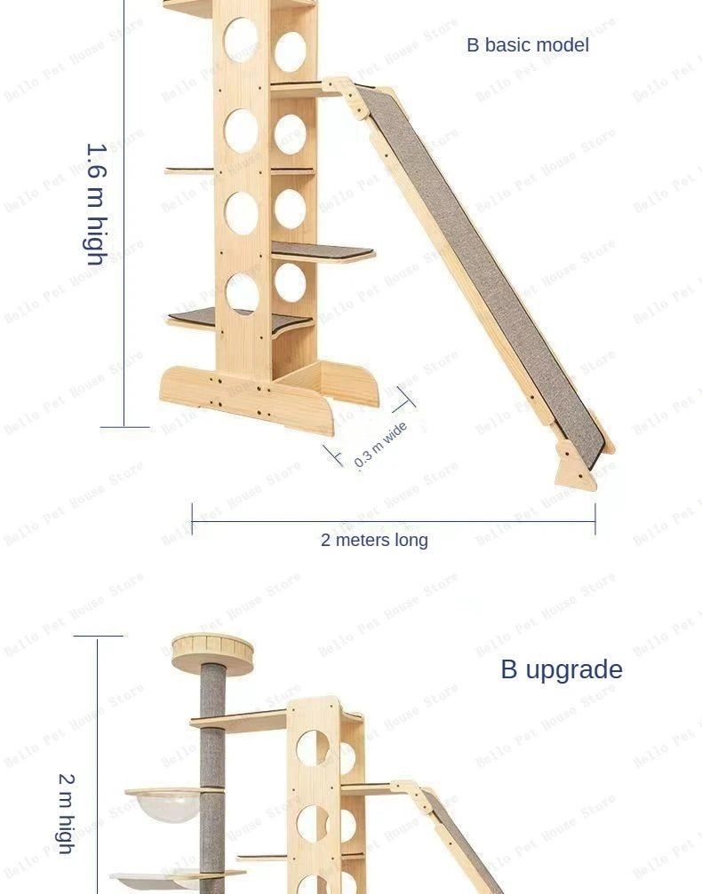 Deluxe 4-Tier Solid Wood Cat Castle Tower & Multifunctional Hammock Sanctuary