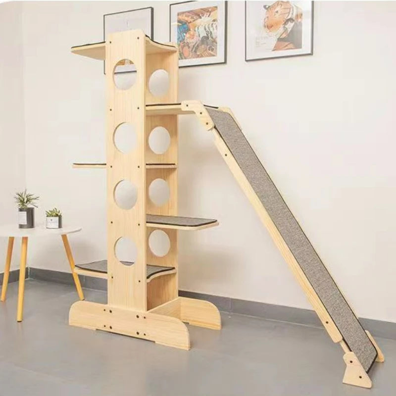Deluxe 4-Tier Solid Wood Cat Castle Tower & Multifunctional Hammock Sanctuary
