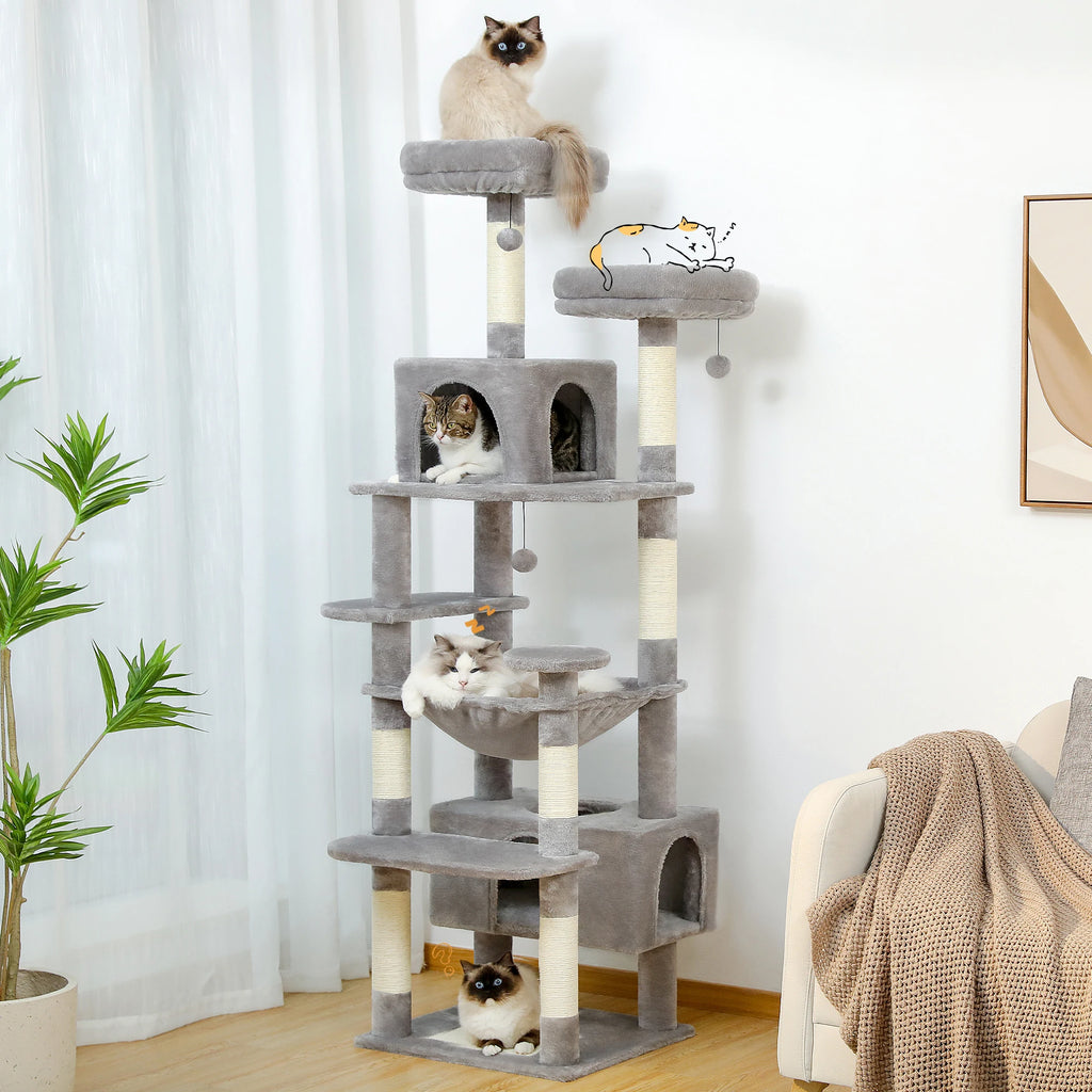 Deluxe 8-Level Multi-Cat Tree Tower with Spacious Hammock & Scratching Board (183cm)