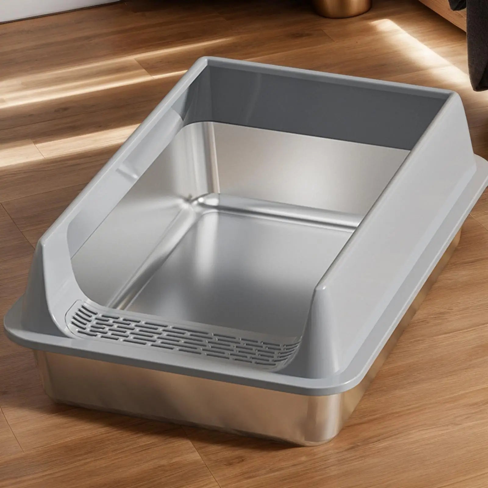 Deepened Semi-Enclosed Stainless Steel Cat Litter Box