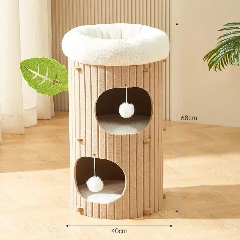 Minimalist Multi-Layer Felt Tree Stump Cat House & Scratching Lounge