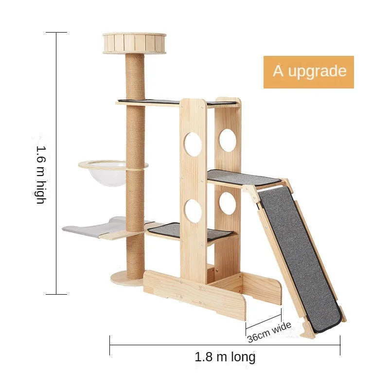 Deluxe 4-Tier Solid Wood Cat Castle Tower & Multifunctional Hammock Sanctuary