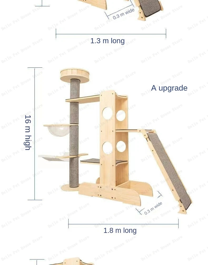 Deluxe 4-Tier Solid Wood Cat Castle Tower & Multifunctional Hammock Sanctuary