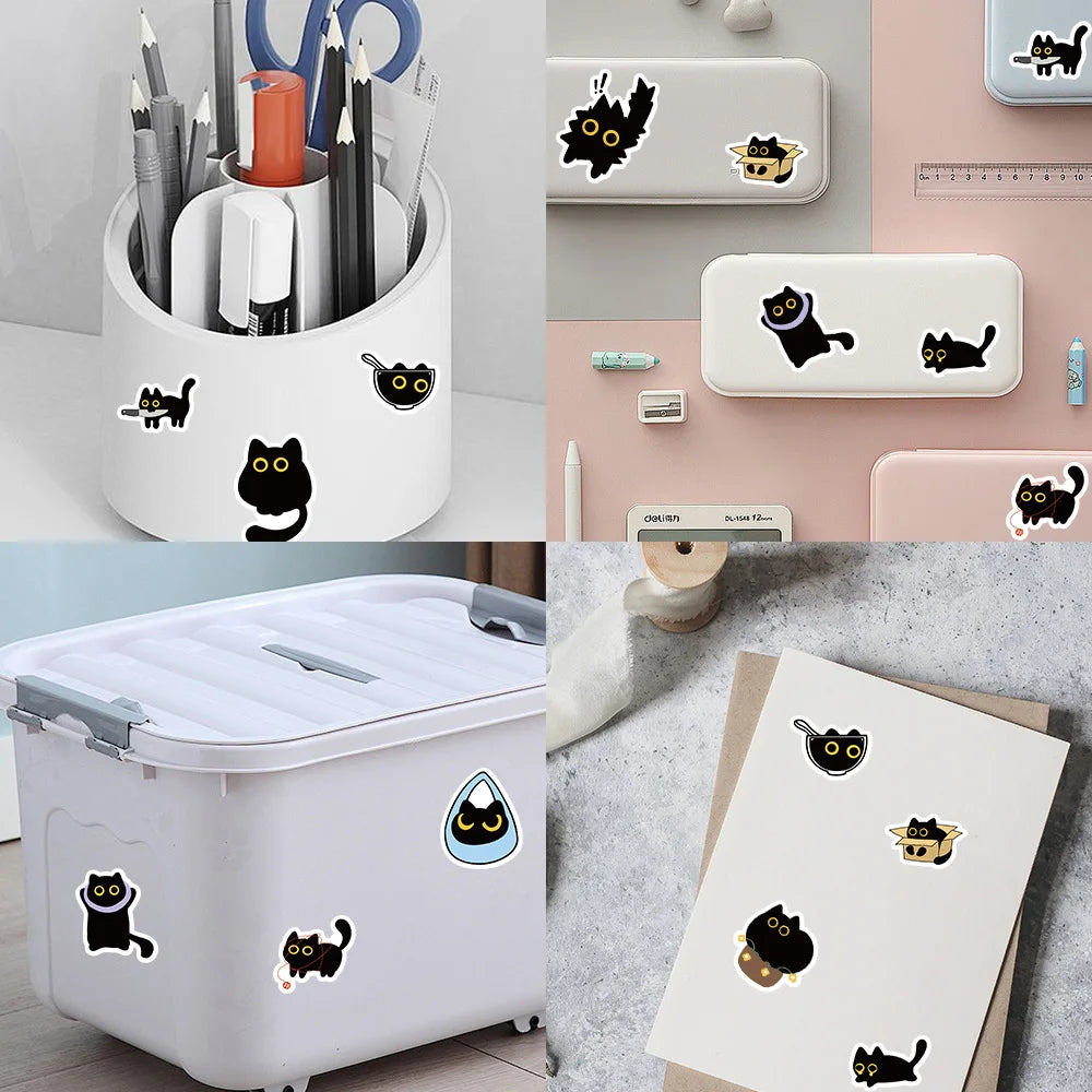 The Club Mascot 500-Piece Cute Black Cat Sticker Roll