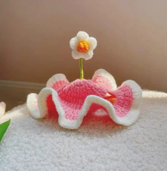 Blossom Bonnet Cute Flower Crochet Cat Hat