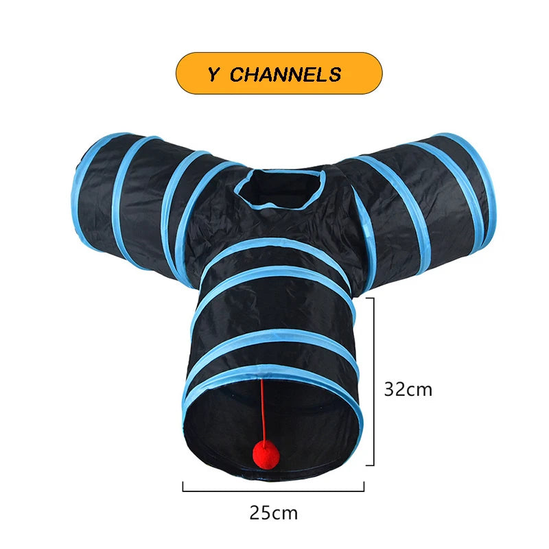 Interactive Foldable Cat Tunnel System | S-Type & Y-Type Crinkle Drill Barrel with Hanging Toy
