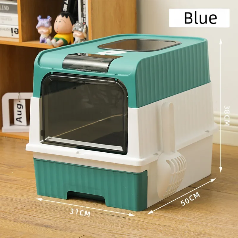 Foldable Fully Enclosed Cat Litter Box | Anti-Tracking Front-Entry Top-Exit Kitty Toilet with Scoop
