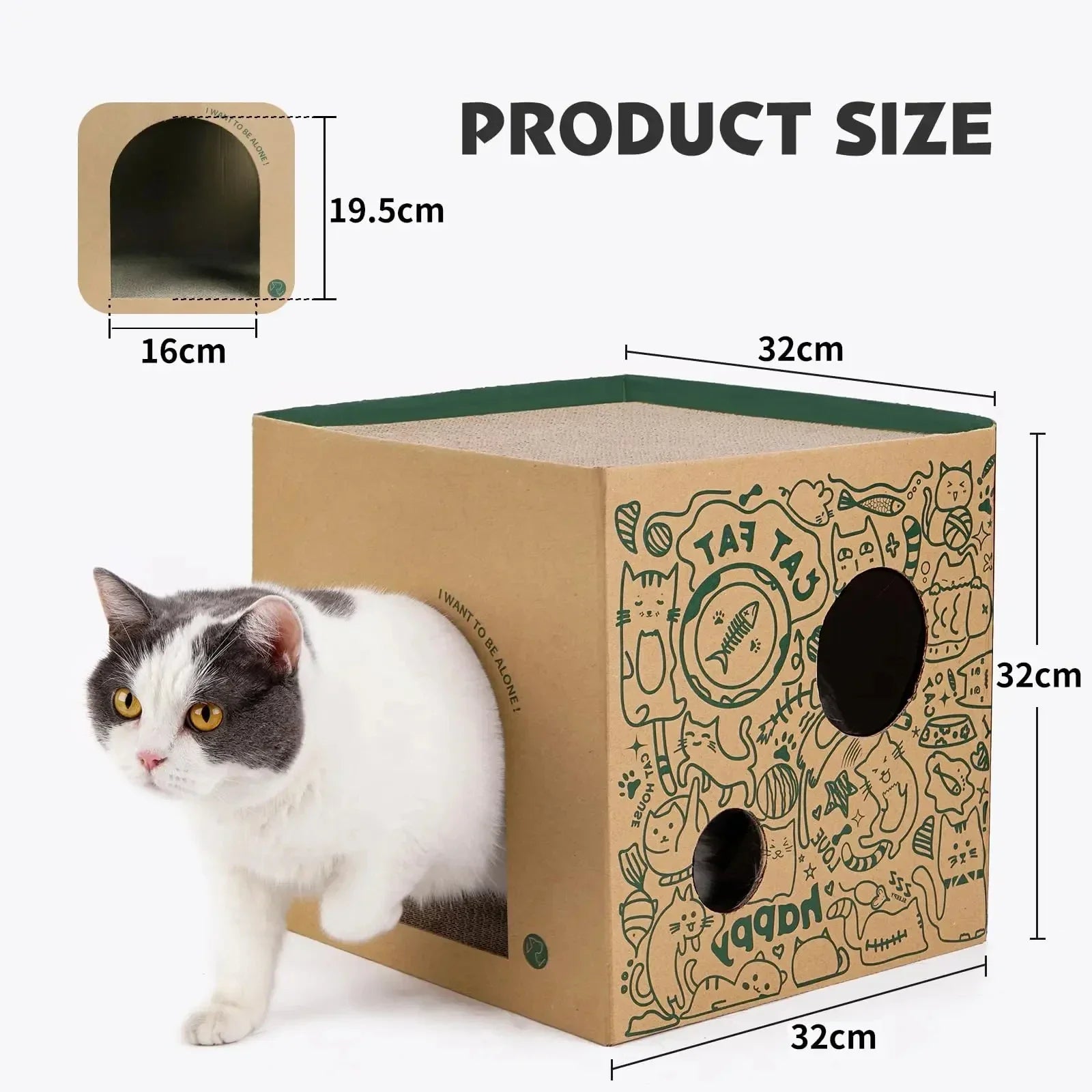Double-Layer Pine Wood & Cardboard Cat House Scratcher