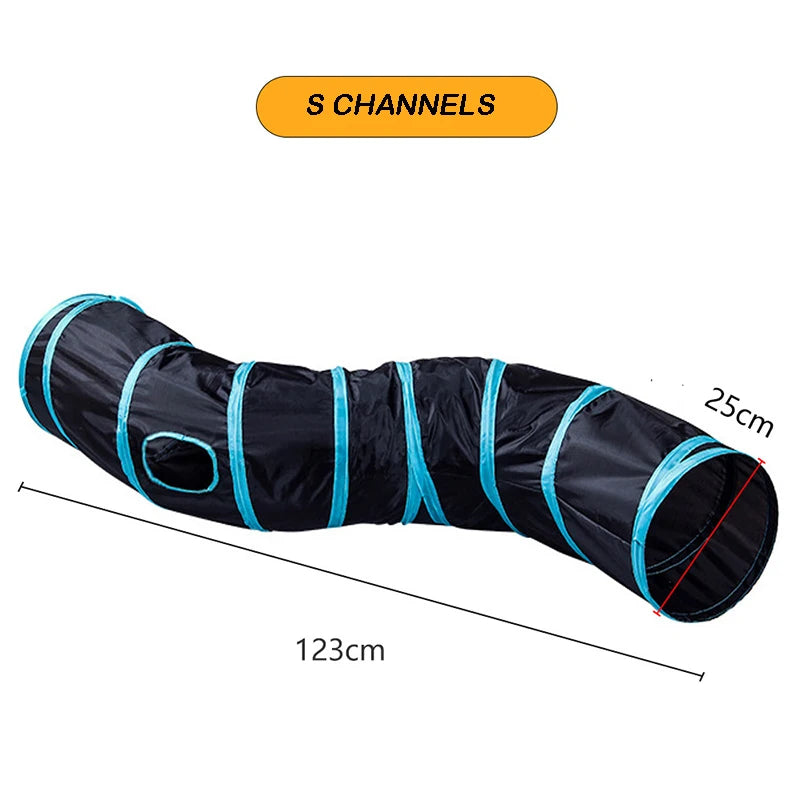Interactive Foldable Cat Tunnel System | S-Type & Y-Type Crinkle Drill Barrel with Hanging Toy
