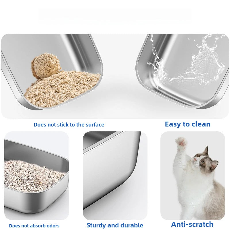 Extra Large Stainless Steel High-Sided Litter Box