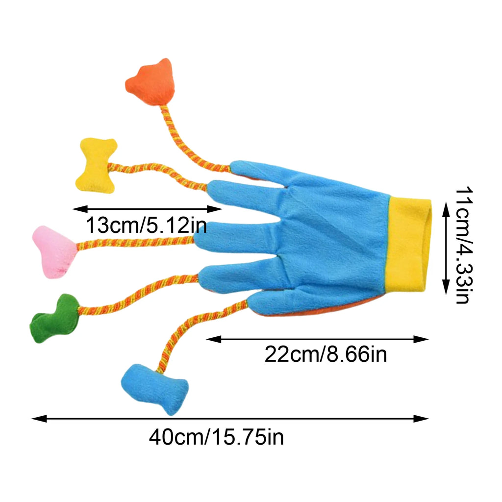 Interactive Five-Finger Plush Cat Teaser Mitt with Built-In Hunting Bell