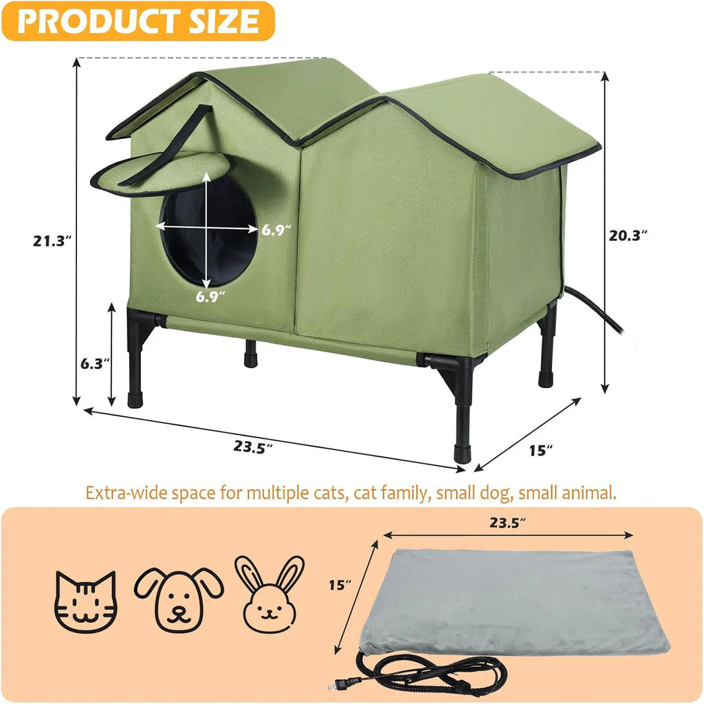 Weatherproof Outdoor Heated Cat House & Thermostatic Winter Shelter