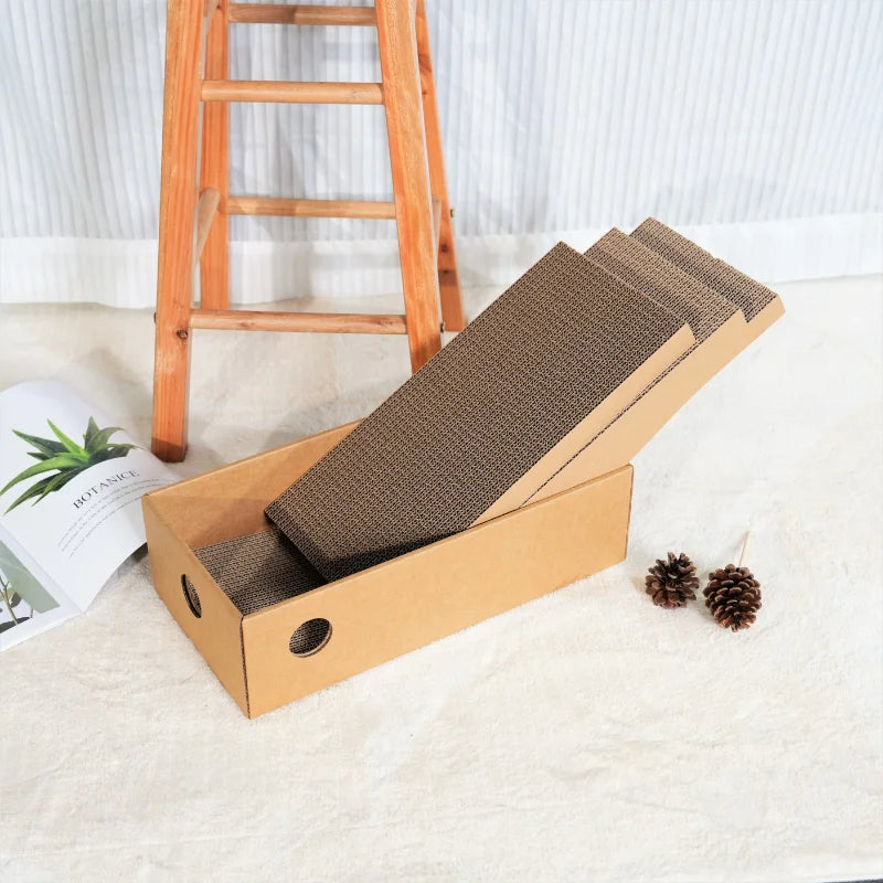 4-in-1 Multi-Layer Wooden Cat Scratcher Box | Heavy-Duty Reversible Cardboard Scratching Station