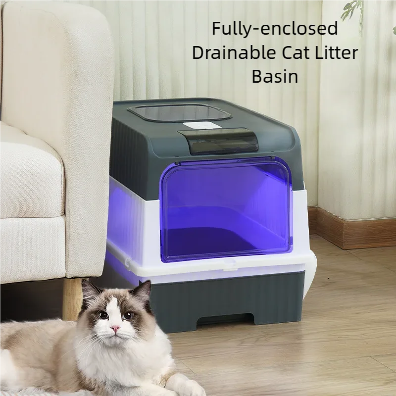 Foldable Fully Enclosed Cat Litter Box | Anti-Tracking Front-Entry Top-Exit Kitty Toilet with Scoop