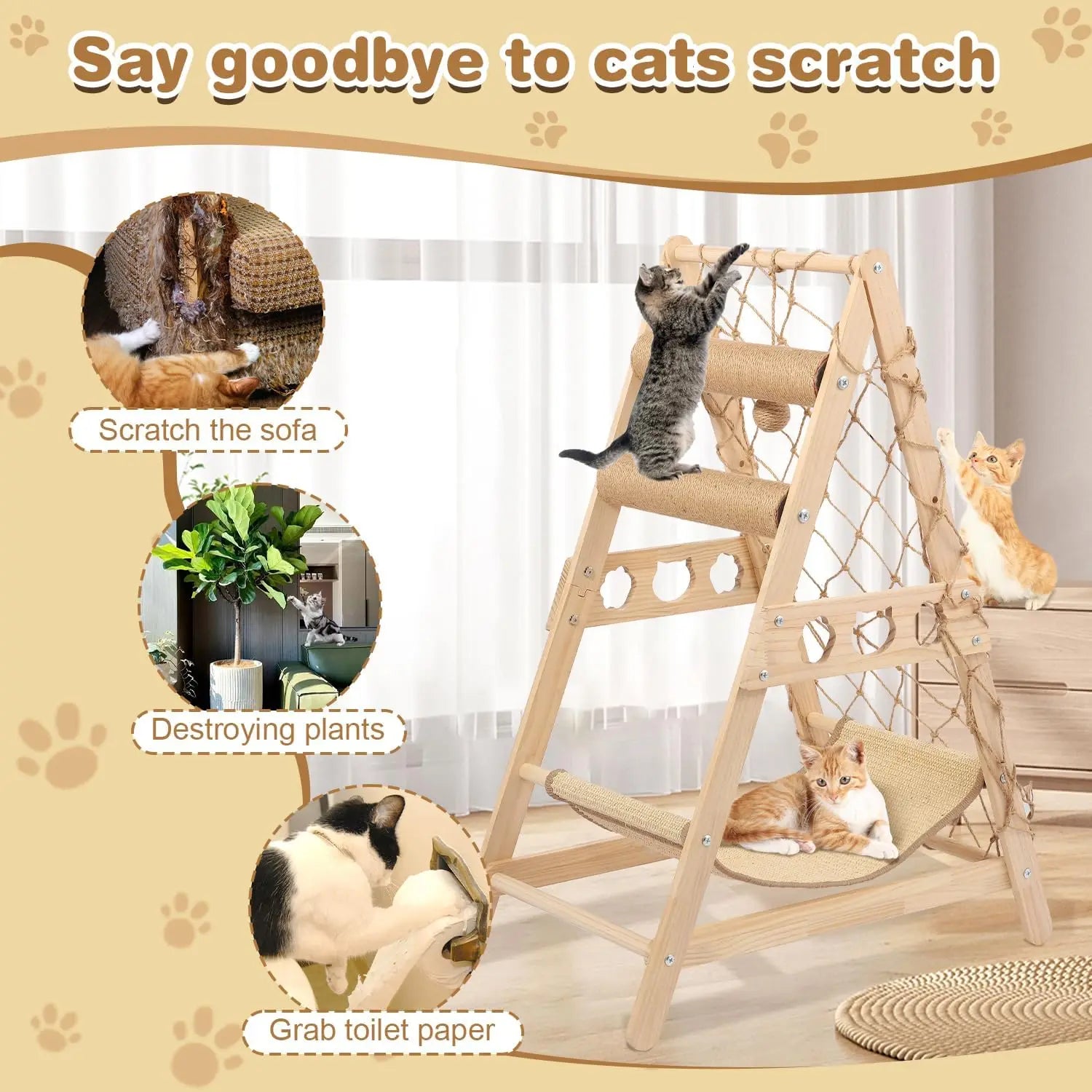 Solid Wood Kitten Play-Corner & Hammock
