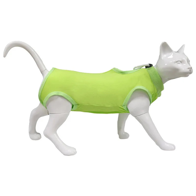 Minimalist Solid Cat Surgery Recovery Vest - Breathable Anti-Lick Post-Op Jumpsuit