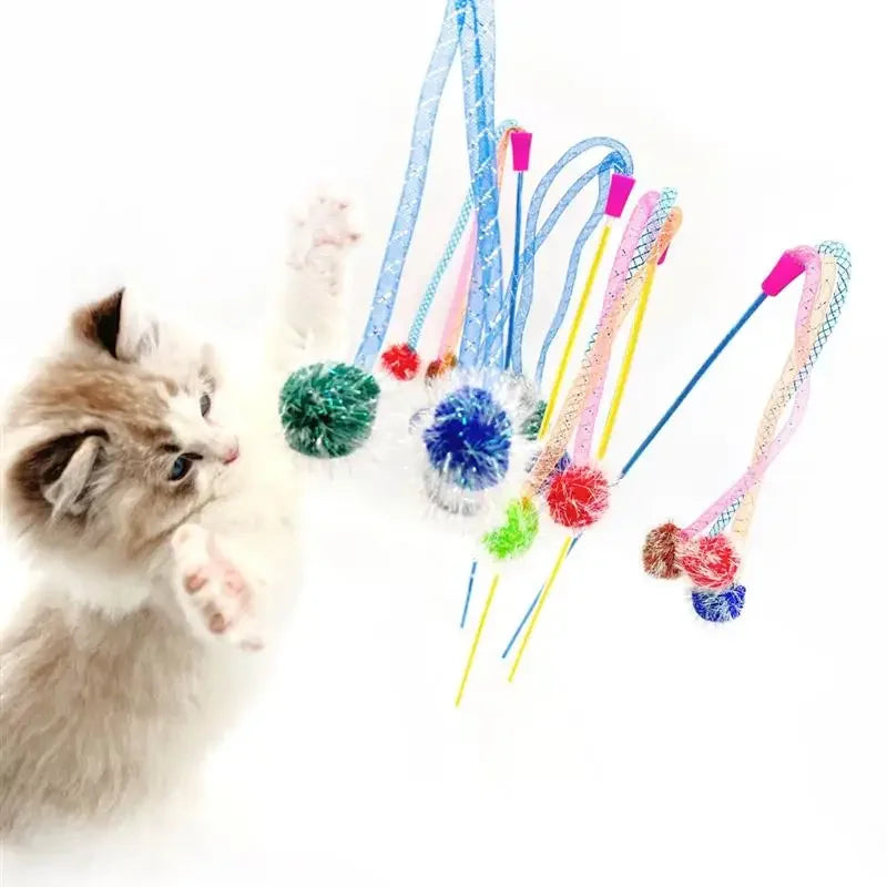 MOONBIFFY Flexible Interactive Cat Teaser Wand with Plush Hunting Ball