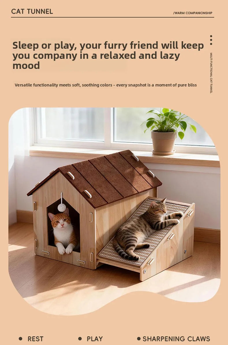 Integrated Double-Layer Cat House & Jute Scratching Board