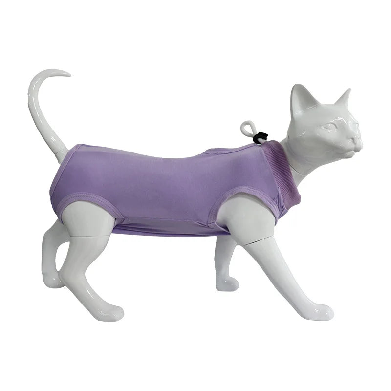 Minimalist Solid Cat Surgery Recovery Vest - Breathable Anti-Lick Post-Op Jumpsuit