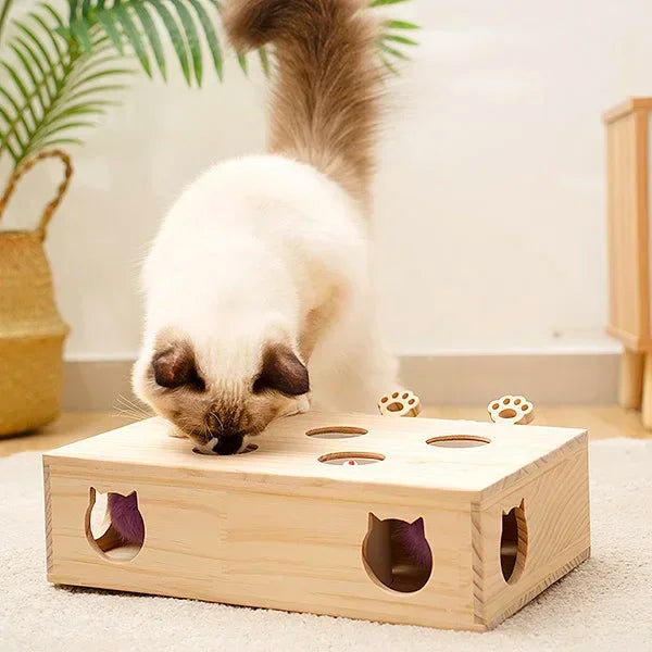 Solid Wood Interactive Whack-A-Mole Cat Toy