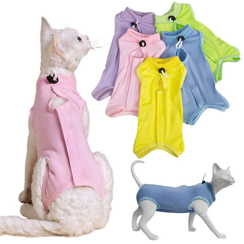 Minimalist Solid Cat Surgery Recovery Vest - Breathable Anti-Lick Post-Op Jumpsuit
