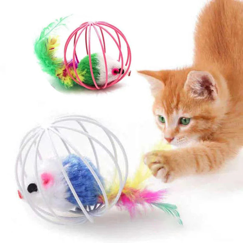 Interactive Metal Cage Rolling Mouse Toy | Erratic Chase Ball with Sand Sound Effects