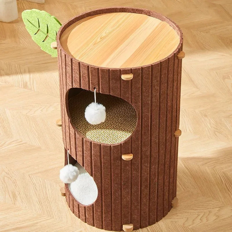 Minimalist Multi-Layer Felt Tree Stump Cat House & Scratching Lounge