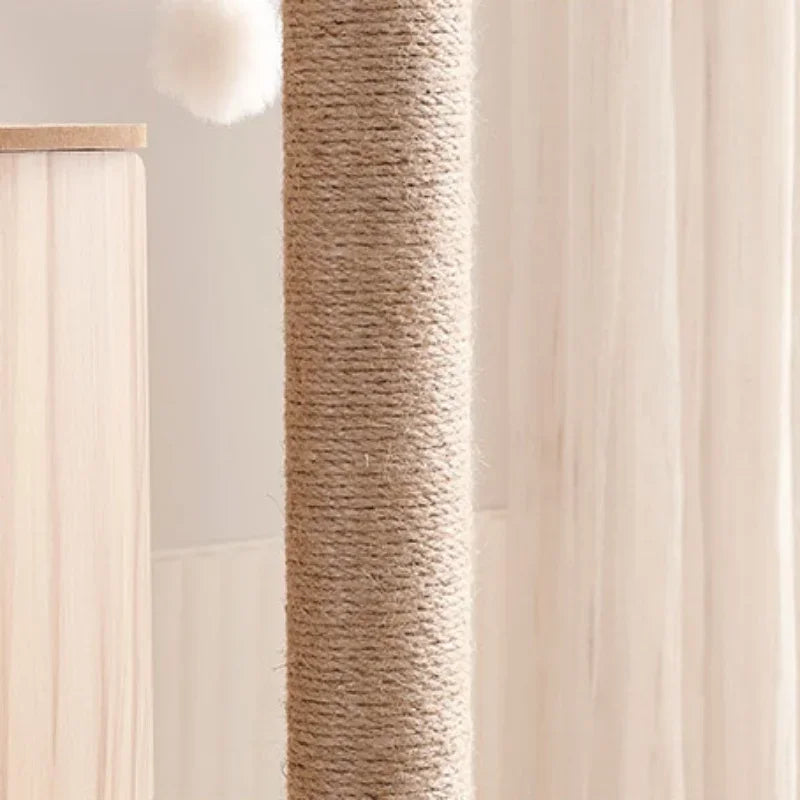 Modern Wooden Cat Tree Tower with Clear View Space Pod & Cozy Dual Condos