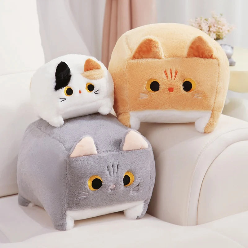Kawaii Fluffy Chonk Standing Fuzzy Cube Cat Plushie