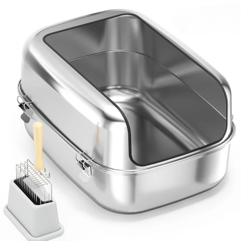 Extra Large Stainless Steel High-Sided Litter Box