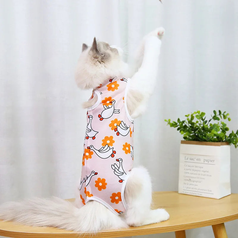 Cute Breathable Cat Surgery Recovery Suit - Anti-Lick Post-Op Protection Onesie