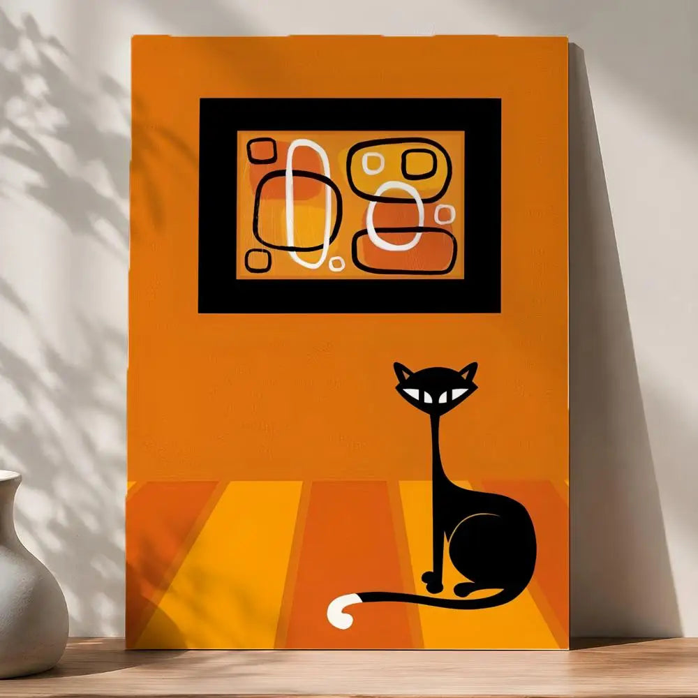 Retro 70s Feline Medieval Modern Peel & Stick Art Poster