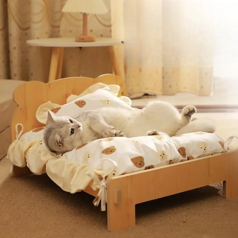 Cute Wooden Shape Luxury Cat Bed | Removable & Washable Four-Season Indoor BED
