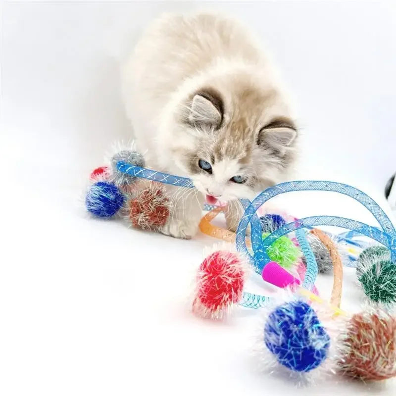 MOONBIFFY Flexible Interactive Cat Teaser Wand with Plush Hunting Ball