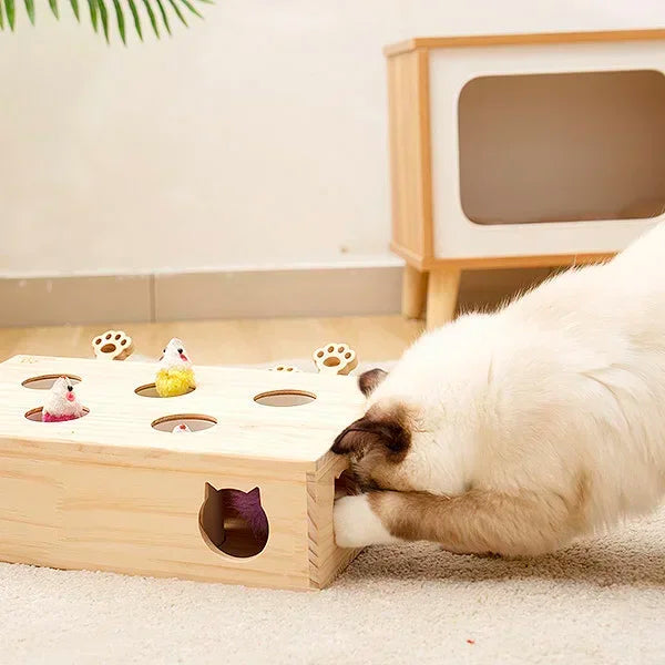 Solid Wood Interactive Whack-A-Mole Cat Toy