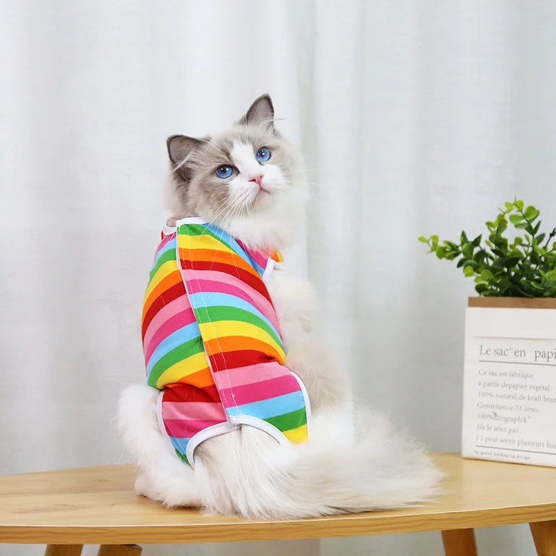Cute Breathable Cat Surgery Recovery Suit - Anti-Lick Post-Op Protection Onesie