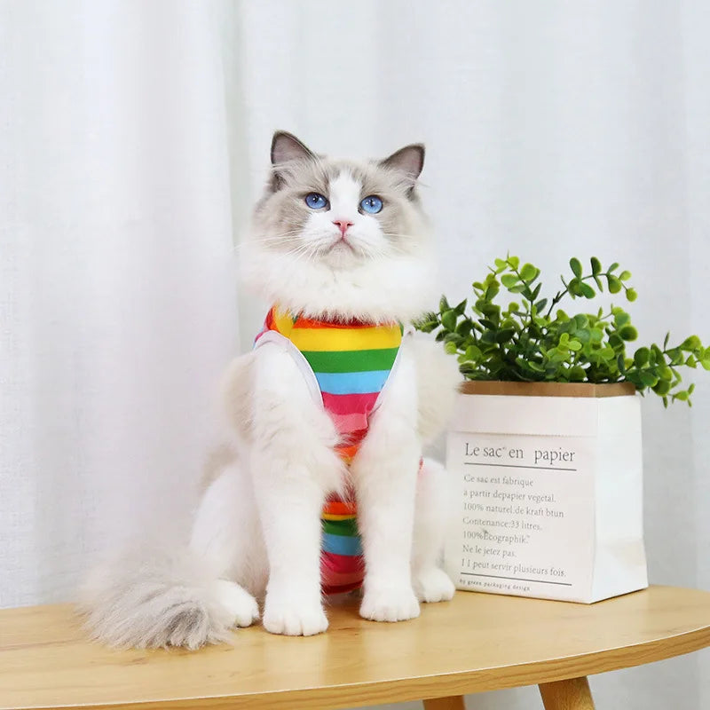 Cute Breathable Cat Surgery Recovery Suit - Anti-Lick Post-Op Protection Onesie