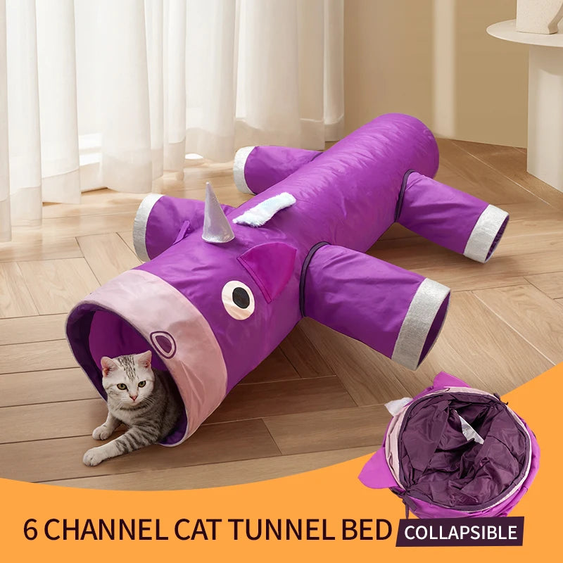 Festive Mystical Unicorn 6-Way Interactive Cat Tunnel