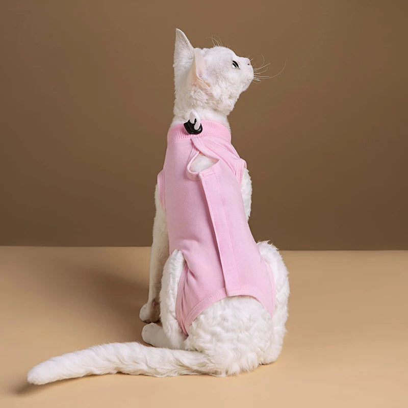 Minimalist Solid Cat Surgery Recovery Vest - Breathable Anti-Lick Post-Op Jumpsuit